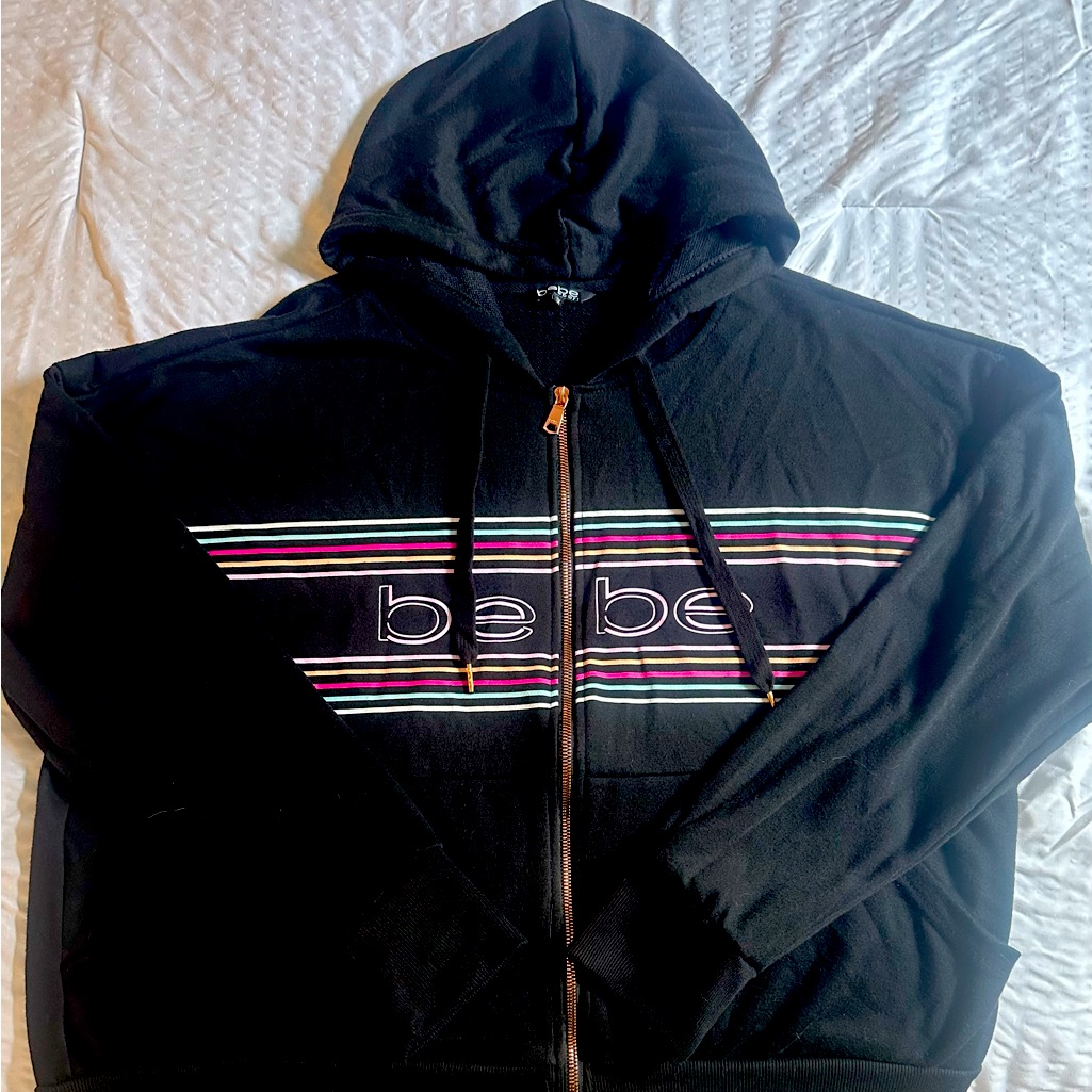 Bebe Stripe Logo Zip Up Hoodie